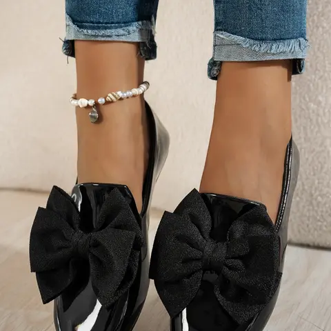 Women's Fashion Casual Flat Round Toe Shoes, Bow Decor, Plain Elegant Versatile Basic Design, Large Size Comfortable Ladies Footwear, Bowknot Design Shoes, Versatile Everyday Footwear