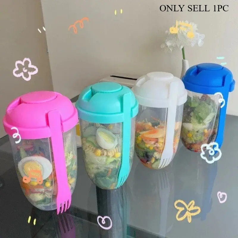 1L Portable Bottle Salad Container Bento Salad Bowl with Fork Lunch Salad Box Food Storage Containers Kitchen Accessories Durable Bento Box Lunch Boxes To Go Food Containers