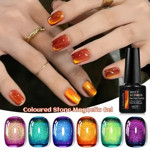 Meet Across 6 Colors Cat Eye Magnetic Gel Nail Polish, Gemstone Holographic Reflective Shimmer, UV Nail Polish Kit for Stylish Manicure, Nail Art