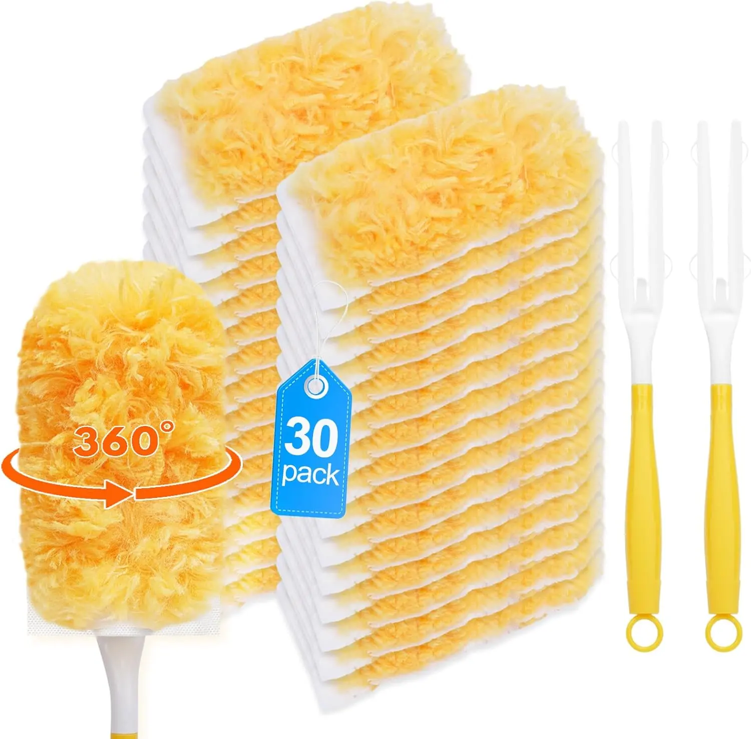 50 Count Heavy Duty Duster Compatible with Swiffer Duster, Disposable Microfiber Duster Refills with 1 Short Handle and 1 Extendable Handle