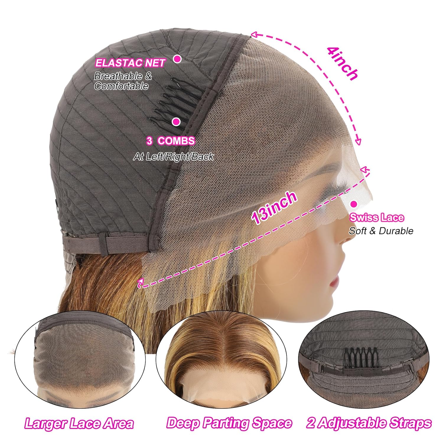 SDDRSRA Ombre Highlight Bob Wig Human Hair 13x4 Lace Front Wigs P4/27 Colored Wigs 14 Inch Honey Blonde Bob Human Hair Wig 180 Density Glueless Short Human Hair Wigs for Women Pre Plucked With Baby Hair