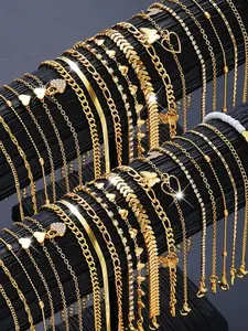 38 Pcs Women's Ankle Bracelet Set, Boho Style Butterfly Heart Rhinestone Beaded, Casual Daily Wear, Perfect Gift for Mom, Girlfriend, Friend, Anklets