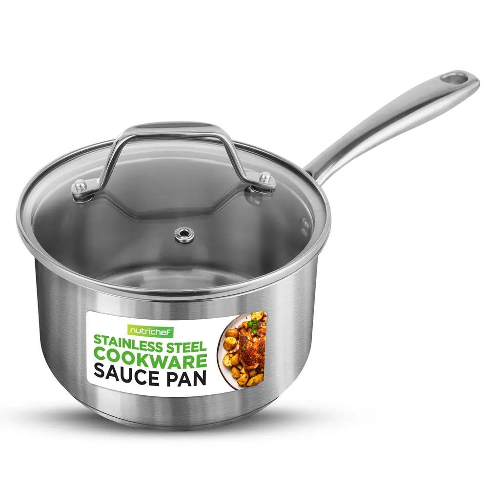 2 Quart Stainless Steel Saucepan with Tempered Glass Lid - Even Heat Cooking Pot with Strong Riveted Handles - Gas, Induction, Glass, Halogen & Ceramic Compatible Cooktops - Kitchen Cookware