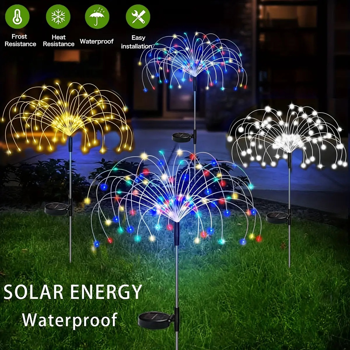 1Pc solar-powered lawn light with 120 LEDs, 8 Lighting modes, alloy wire construction, IP44 protection rating, Solar illuminated, suitable for outdoor courtyard holiday decorations, garden landscape lighting, Solar Landscape Lights, Christmas decorations