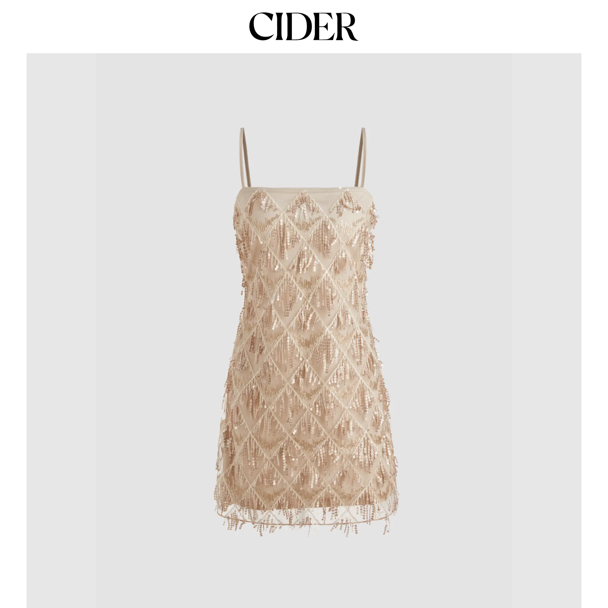 Cider Sequins Square Neck Geometric Tassel Mini Dress