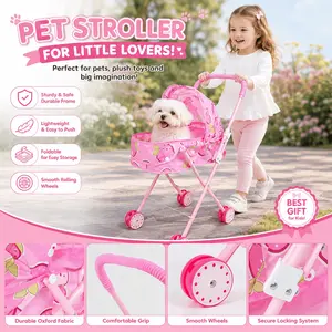Pet Stroller for Girls, Ideal Gift for Small Dogs/dolls, Washable, Weight Capacity 11 Lbs, Perfect for Kids' Playtime