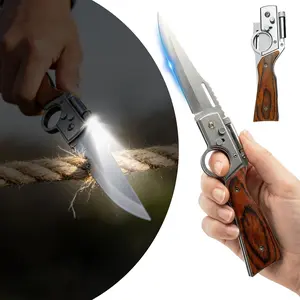 Pocket Folding Knife - Sharp Survival Work Knives, Long Blade Foldable Large Knife with Rosewood Handle, Gift for Dad Husband, for Hunting, Hiking, Camping