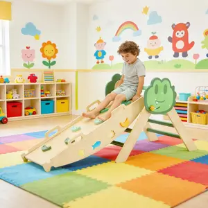 GAOMON 7-in-1 Foldable Toddler Climbing Toys Indoor, Collapsible Triangle Set, Wooden Playground Jungle Gym for Kids, Climber Gift for Boys & Girls Toddler Climbing Toys, Green