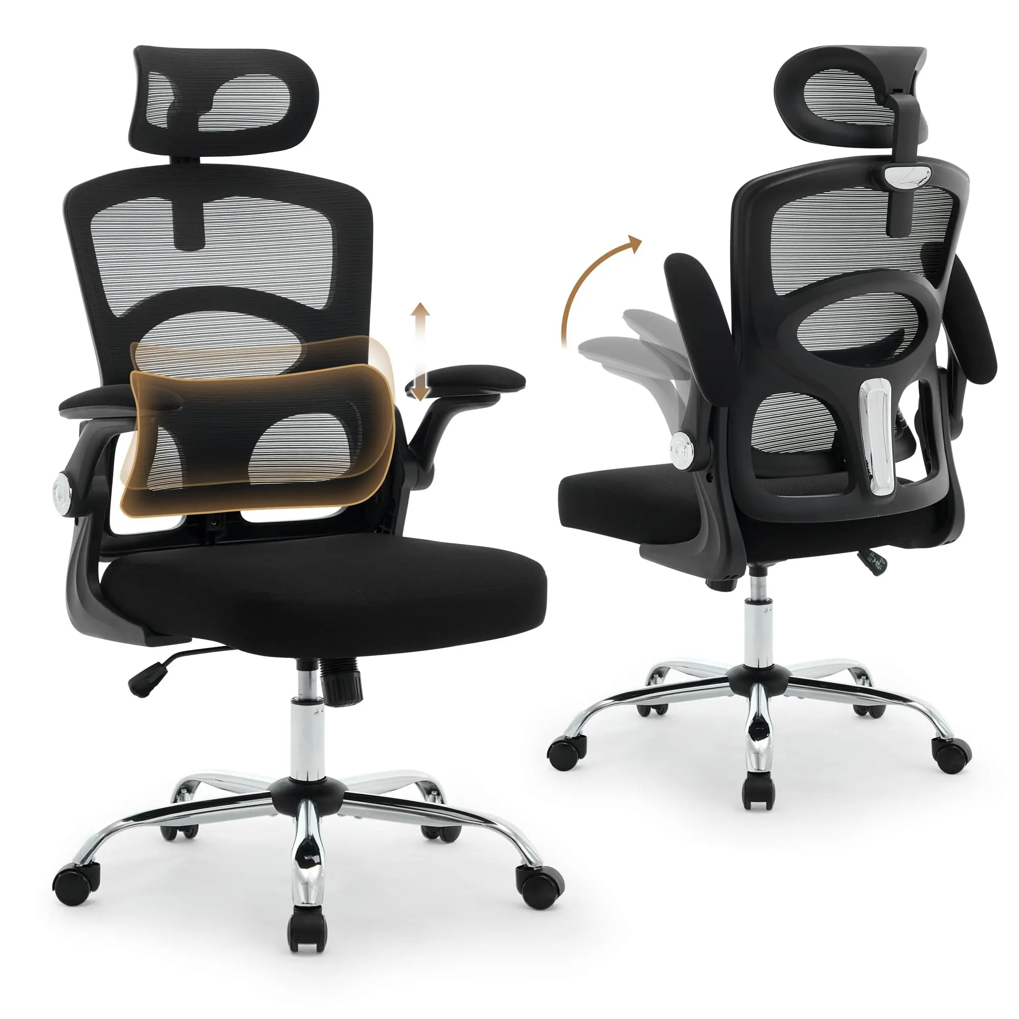Modern Office Chair - Ergonomic Mesh High Back with Adjustable Headrest, Lumbar Support, Breathable Seat, Height Seating, Armrests, Rolling Swivel Wheels - Comfortable Computer Desk Chair for Home, Office, Adjustable Height Seating