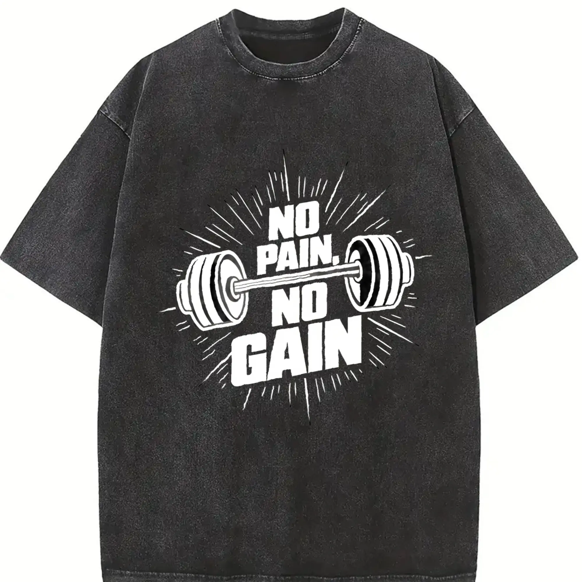 No Pain, No Gain Gym-Inspired Graphic Print Washed T Shirt 230gsm, Summer Round Neck Gym & Outdoor Sports Apparel, All-Season Fitness Shirt, workout, Sporty Design, summer outfits, Performance Wear, Casual Athletes, Gym Shirts, Workout Clothing