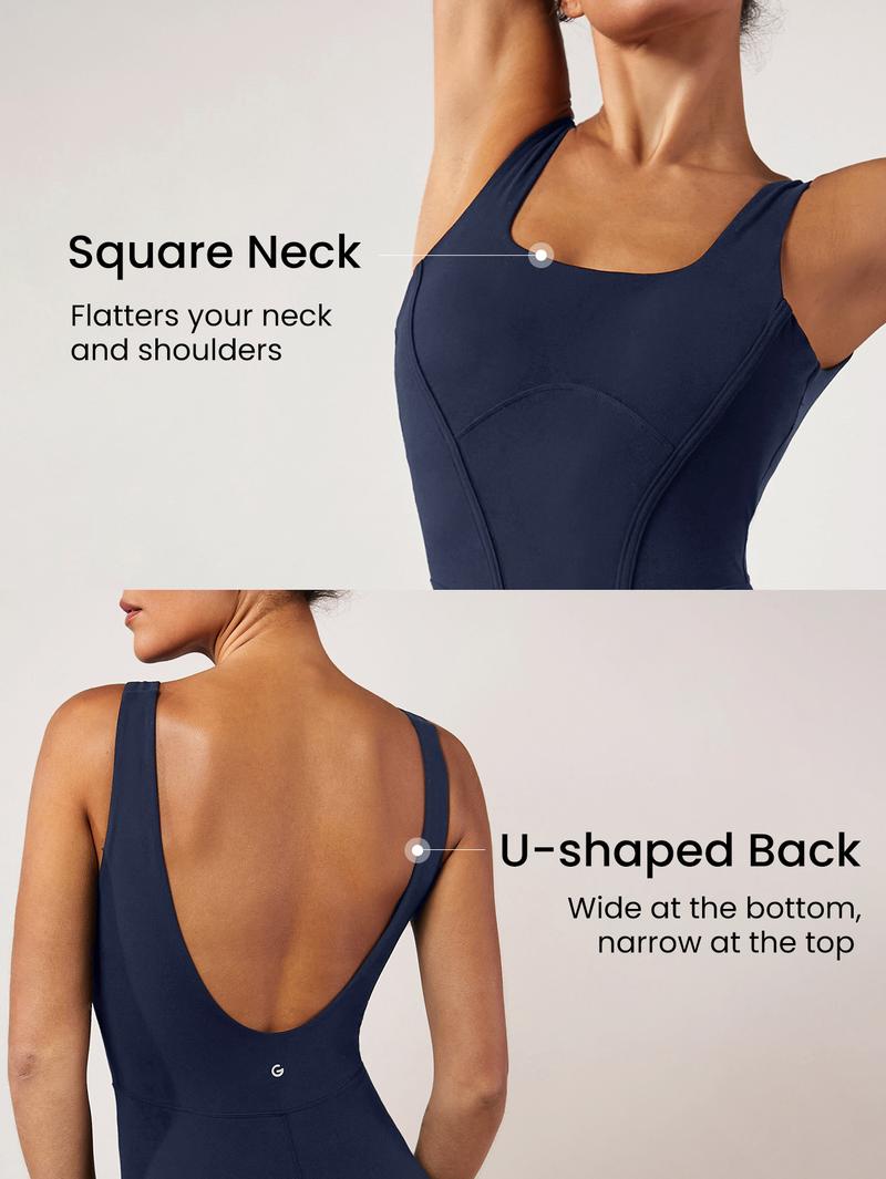 GLOWMODE 24" FeatherFit Tummy Control Open Back Gym Yoga Sports Jumpsuit Bodysuit  Elegant For Woman