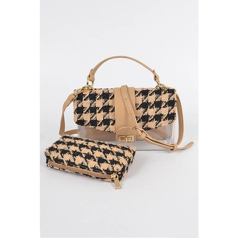 Houndstooth Transparent Purse Beige