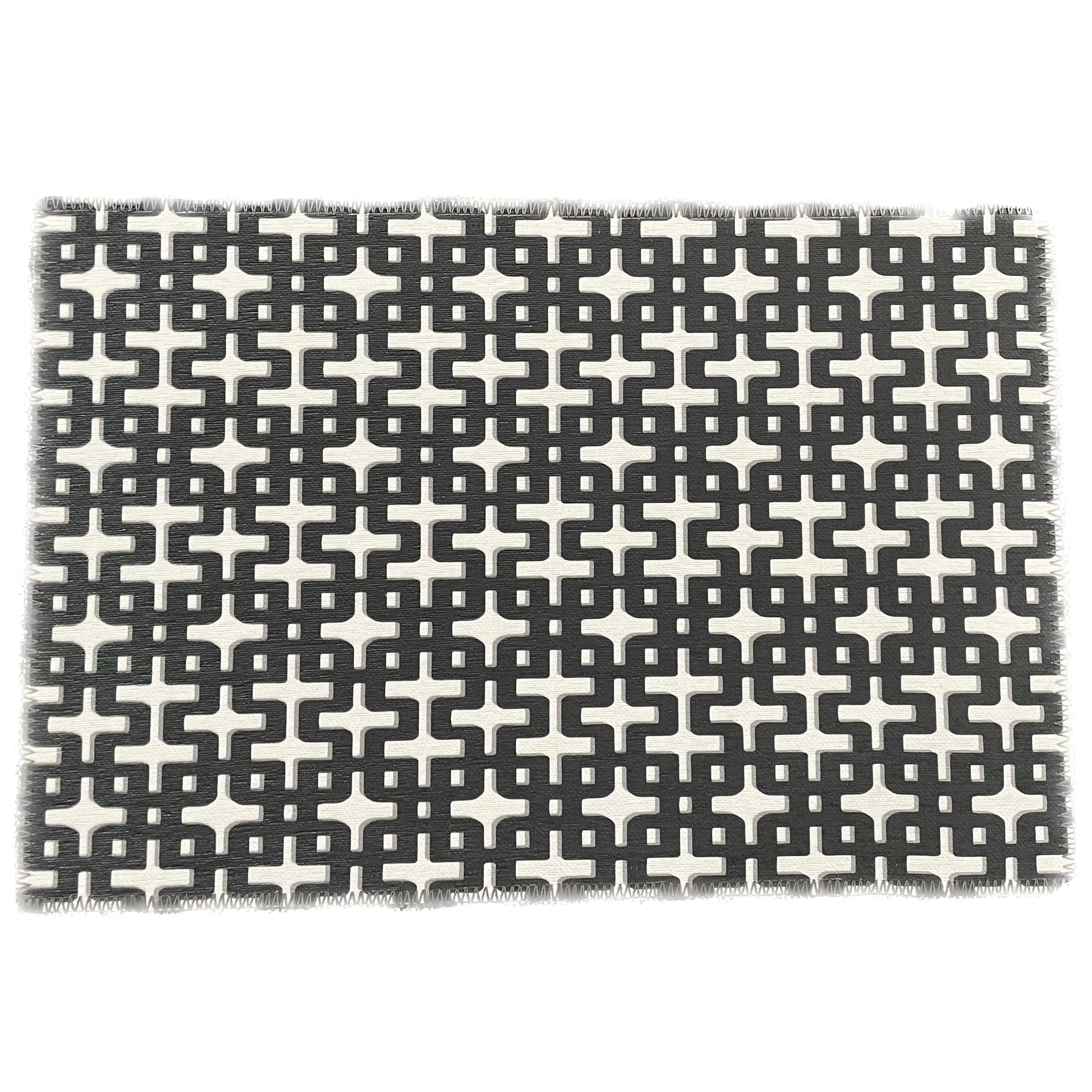 Chiang Mai Black White Microfiber Rectangle Washable Rug