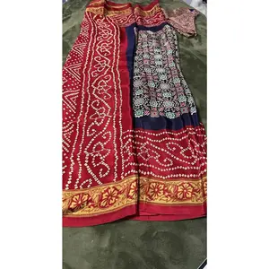 Modal Silk Ajrakh Bandhej Saree - Red and Blue
