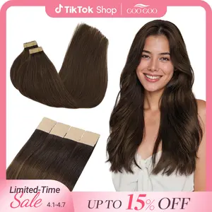 GOOGOO Hair Extensions Tape in Human Hair Natural Straight，40pcs,100g