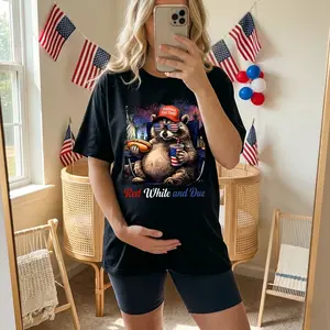 Red White And Due Shirt, Funny Pregnant Raccoon 4th Of July Tee, Patriotic Animal Graphic Tee, Hotdog USA Maternity Shirt