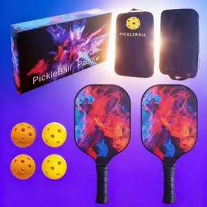 Glass Fiber Pickleball Rackets Set UV High-Definition Custom Pattern, Durable Training & Gift for Family, 2 Paddles + Balls Included