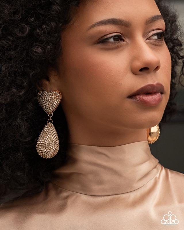 Sweetheart Sway Earrings - Elegant Heart-Shaped Dangle Earrings with Rhinestones for Women's Fashion