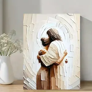 2D 1 Piece Framed Canvas Oil Painting Jesus Embracing Woman Theme, Jesus Embracing Design Wall Art Indoor Painting Gift for Him/Her on Valentine's Day, Festival New Home Decoration Bedroom, Living Room Wall Decoration Modern Home Decor