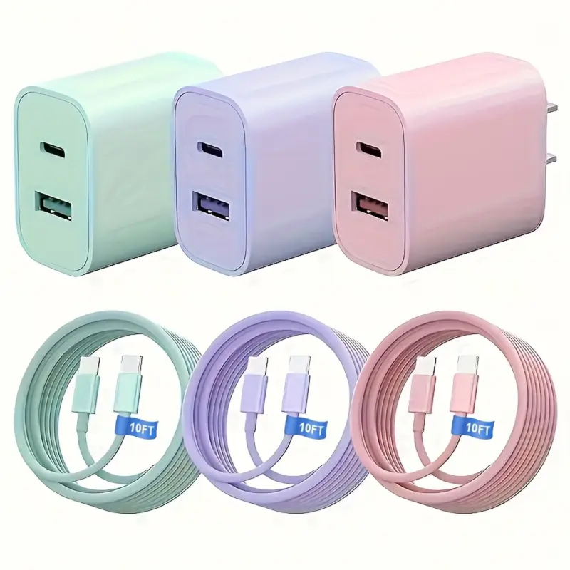 SANPRIO For iPhone 17 Charger Fast Charging, 20W Dual Port Power Adapter with 10ft  USB C to C Cable for iPhone 17/15/16 Series, iPad Cellphone Electronic