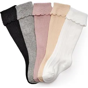 Baby Girls Knee High Socks 5 Pack Soft Cotton Blend Breathable Newborn Toddler Socks Multi Color