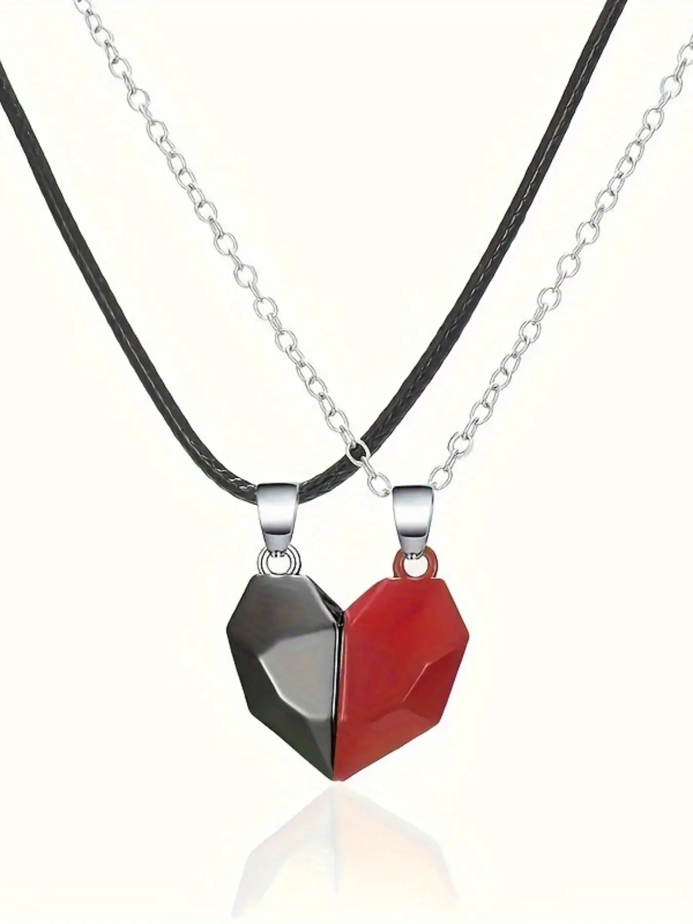 2-Piece Set 50cm Clavicle Chain Heart Magnet Couple Necklace, Simple Wish Stone Pendant, Perfect Valentine's Day Gift, Unisex Jewelry