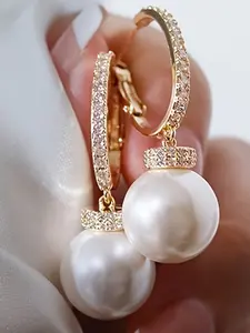 Exquisite Dangling Earrings - Synthetic Pearl Hoop Earrings for Women & Girls Holiday Party Engagement Earrings, Perfect for Wedding Jewelry, Daily Wear Anniversary Gift