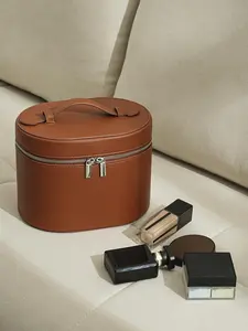 Fashion PU Cosmetic Bag, Large Capacity Travel Makeup Pouch, Detachable Lining, Solid Pattern, All Seasons, Women's Vanity Case