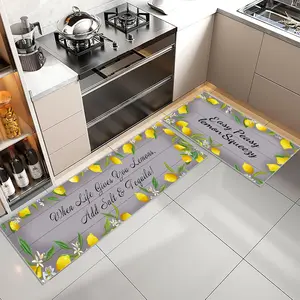 Lemon Pattern Kitchen Mat, 2 Counts/set Non-slip Kitchen Rug, Rectangle Home Decor Floor Mat for Kitchen Dining Room Hotel