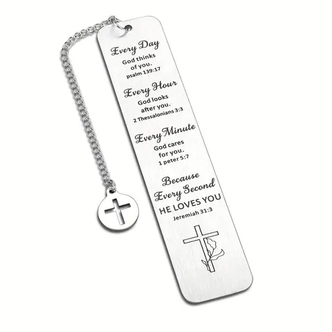 Stainless Steel Christian Bookmark, Bible Verse Bookmark with Cross Pendant, Religious Inspiration Devotion Gift for Friends & Family, Birthday Gift for Book Lovers