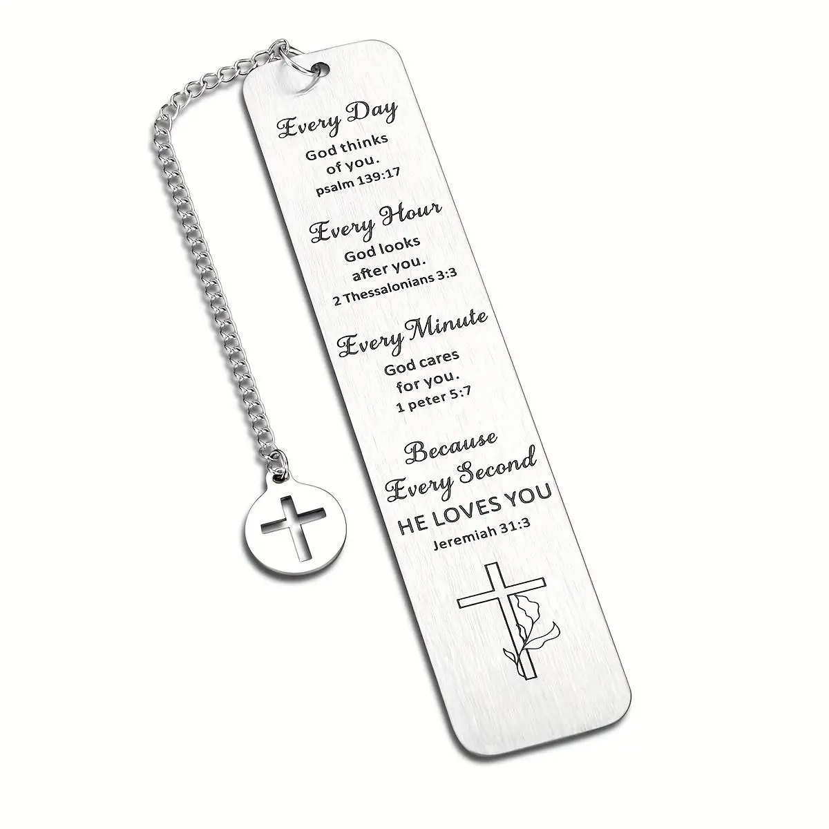 Stainless Steel Christian Bookmark, Bible Verse Bookmark with Cross Pendant, Religious Gift for Friends & Family, Birthday Gift for Book Lovers