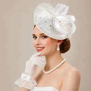 Women's Satin Fascinators Hat with Feather Veil for Tea Party Headdress Hair Accessories