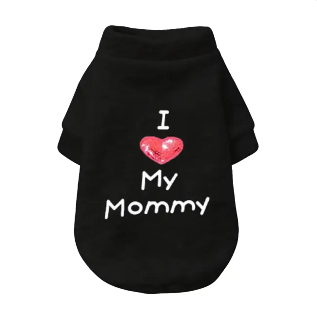 I Love My Mommy Dog Shirt - Black with Red Heart Design - Perfect for Pet Lovers - Comfortable & Stylish Pet Apparel