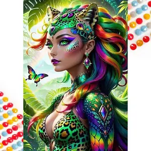 5D DIY Full Diamond Round Drill Painting - Diamond Painting Kit Rainbow Leopard Print Mosaic Canvas DIY Wall Art, Home Wall Decoration