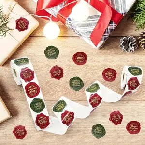 500 Sheets Merry Christmas Stickers Roll, Multiple Wax Seal Styles, Perfect for Greeting Cards, Envelope Seals, Gift Wrapping, Holiday Decorations