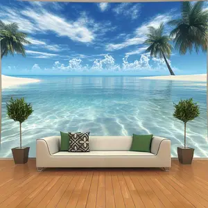 Tropical Ocean Beach Backdrop Crystal Water Backdrop Scenic Sea Background Cloth Beach Tapestry Wall Hanging Photography Background Polyester Fiber Bedroom Living Room Home Decor Party Event Studio Prop Wall Art