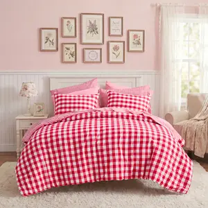 Reversible Check Plaid Microfiber Comforter Set, Vintage Gingham Bedding, All Season Bed In A Bag