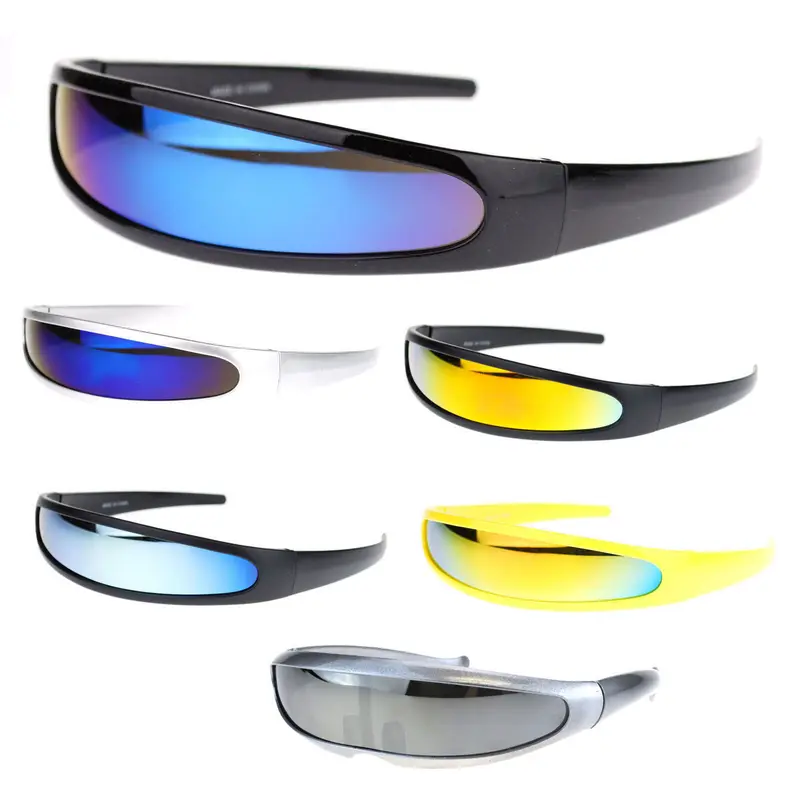Men's Futuristic Narrow Punk Cyclops Robotic Sunglasses - Oval Shape, Color Mirror Monolens, UV Protection Plastic Frame, Anti-Glare, Contemporary Aesthetic, Stylish Accessories, Reflective Sun Glasses, Sunglasses Mirrored, Gifts for Him