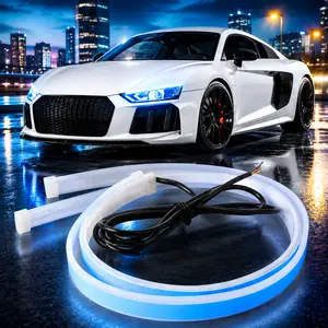 2PCS RGB LED DRL Strip Lights - Flexible Daytime Running Light with Dynamic Sequential Turn Signal, Remote Control, Universal Fit for Cars SUVs Pickups