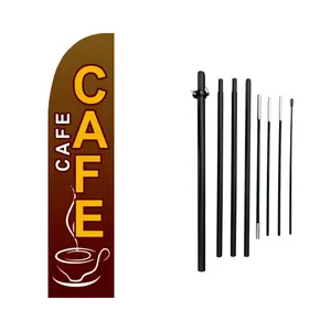 1PC Cafe Flag 11FT Windless Swooper Flag with Aluminum Alloy Flagpole Coffee Signs for Business Double sided printing flag