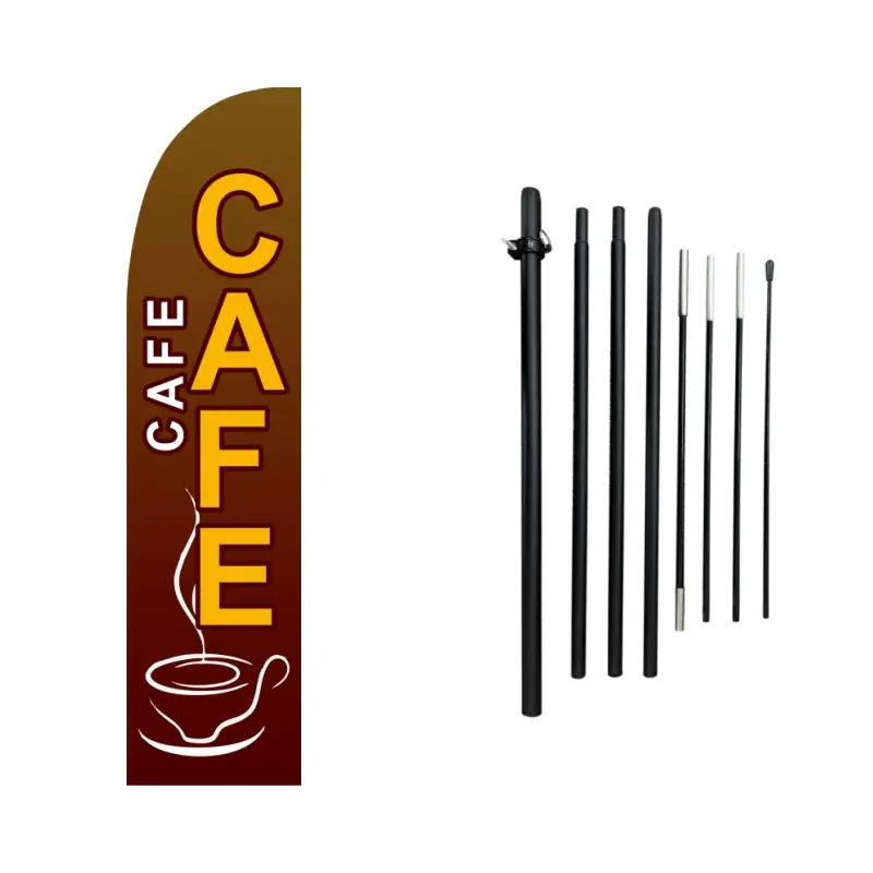 1PC 11ft Windless Swooper Cafe Flag with Durable Aluminium Alloy Pole, Double-Sided Print Coffee Shop Banner, High-Visibility Sign for Attracting Customers, Ideal for Home & Festive Party Supplies