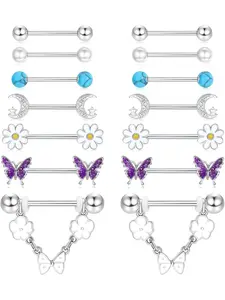 7 Pairs Nipple Rings 14G Stainless Steel Nipplerings CZ Heart Butterfly Ball Tongue Barbell Rings Retainer Body Piercing Jewelry for Women Septum Ring Nose Ring Jewelry