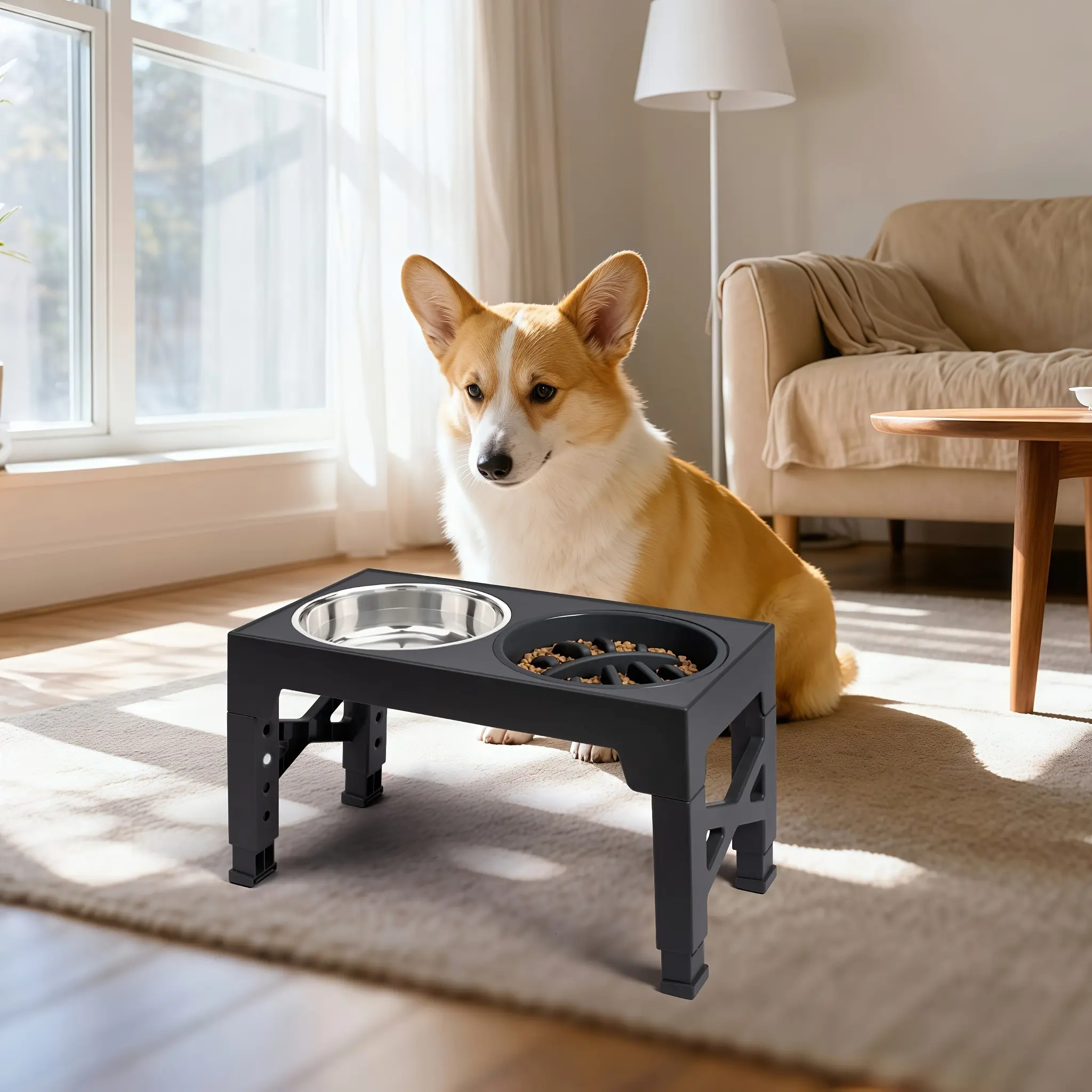 Elevated Dog Bowls, 5 Adjustable Heights Raised Dog Bowl Stand, With 2 Stainless Steel Dog Food Bowls And 1 Slow Feeder Dog Bowl, Adjusts To Height 3.2" To 12.2" For Small Medium Large Dogs