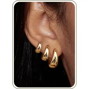14K Gold Plated Hoop Earrings for Women Triple Huggie Illusion Stud Earring |   Double Huggie Hoop Earrings for One Hole |   Claw Ear Cuff Earring Jewelry Gift for Women