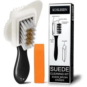 Suede Shoe Cleaner Kit with Eraser. Made 4-Way Suede & Nubuck Brush for Suede Leather Products with Brass & Nylon Bristles. Shoe Cleaning Bristle Brushes Kit for Nap Care & Boot Care.
