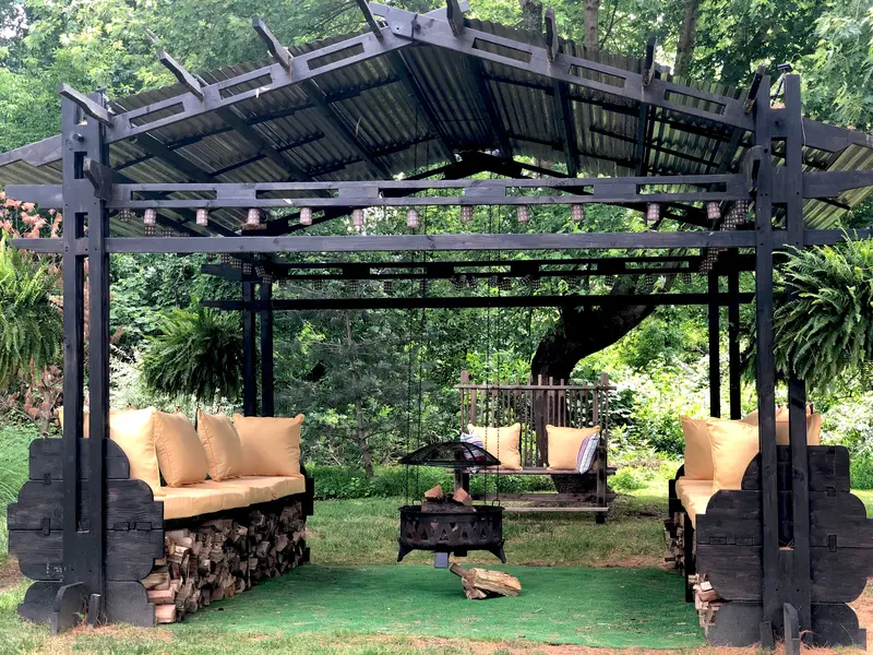 Contemporary Gazebo - Solid Kiln-Dried Wood, Galvanized Steel Roof, Two Over-sized Lounges, Outdoor Use, FSC Certified, Easy Assembly