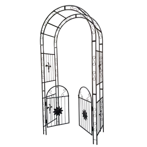 Metal Garden Arch  with doors Garden Arbor Trellis Climbing Plants Support Arch Outdoor Arch Wedding Arch Party Events Archway Black