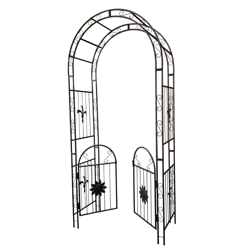 Metal Garden Arch  with doors Garden Arbor Trellis Climbing Plants Support Arch Outdoor Arch Wedding Arch Party Events Archway Black