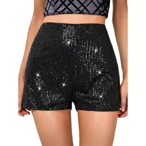 New styleWomen Sequin Shorts Elastic High Waist Sparkly Glitter Straight Short Pants Sexy Club Pants Summer Streetwear