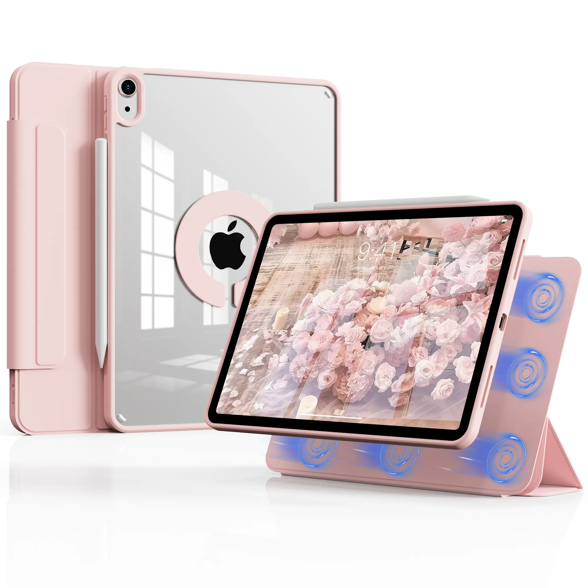 Case for iPad (A16) 11th/10th Gen 2025/2022 (11″/10.9″),iPad 9th/8th/7th Gen 10.2″,Case for iPad Air 11″ (M4/M3/M2),iPad Air 5th/4th Gen 10.9″,Magnetic Detachable Shockproof Cover with Trifold Stand,Hard Clear PC Back,Auto Wake/Sleep